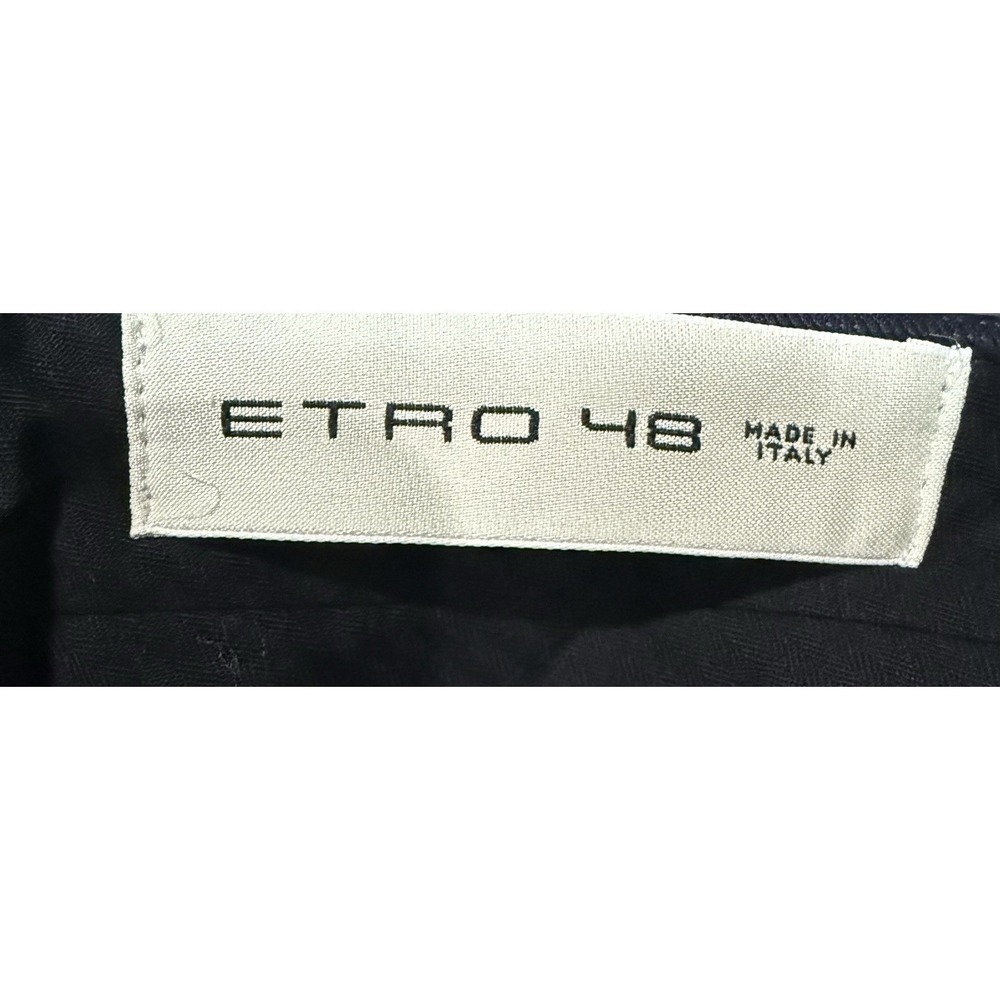 Etro Milano Navy Shadow Plaid Wool Trousers Italy 48 Slim Tailored Quiet Luxury